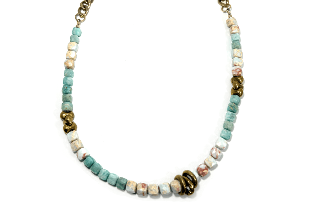 Rachel Nathan Amazonite &amp; Aqua Terra Brass Necklace