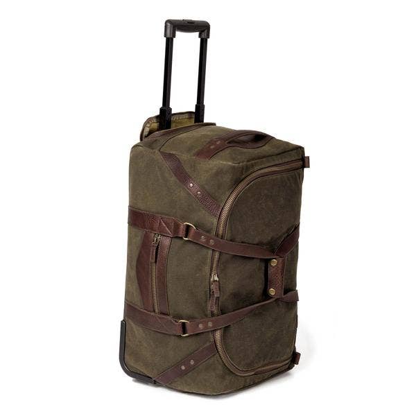 Mission Mercantile Campaign Waxed Canvas Rolling Carry-On Duffle Bag: Smoke / Forest