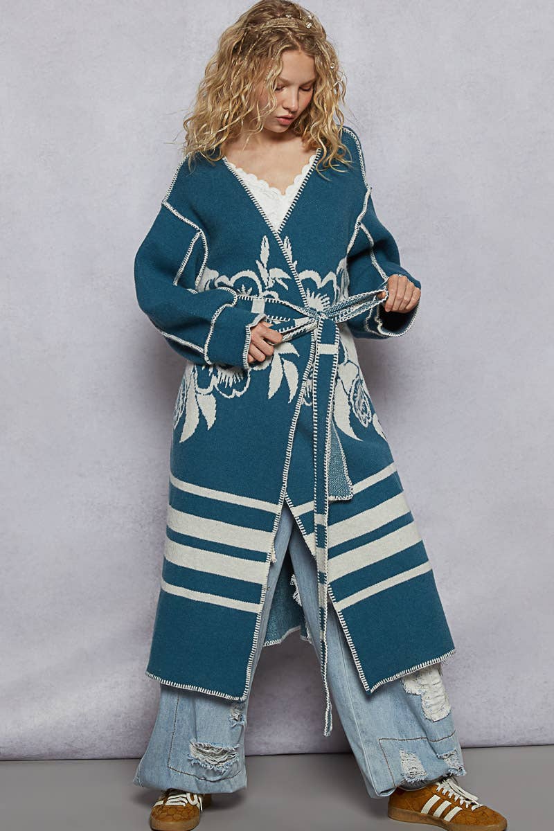 Pol Clothing Long Sleeve Striped Floral Cardigan Sweater