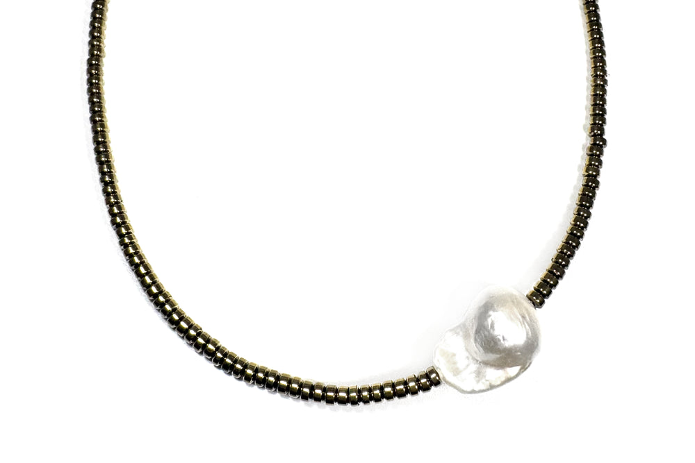 Rachel Nathan Pyrite and Baroque Pearl Necklace