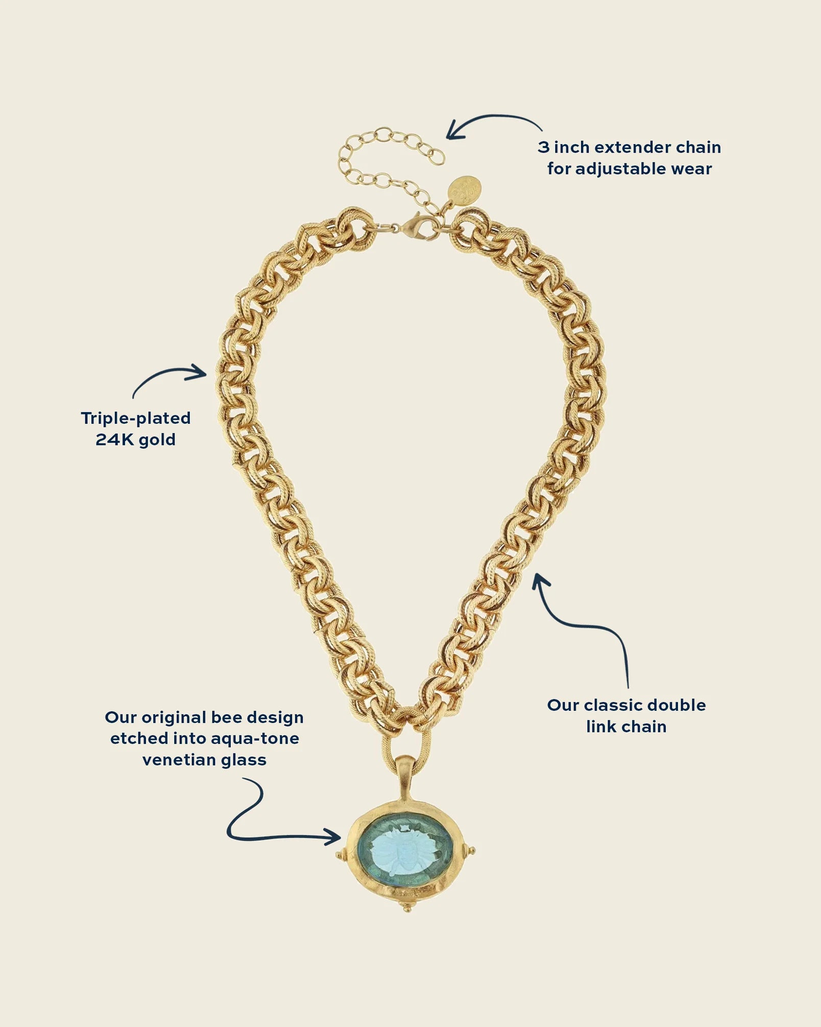 Susan Shaw Venetian Glass Bee Necklace: Aqua