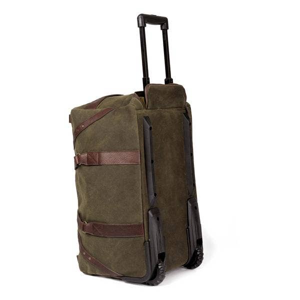 Mission Mercantile Campaign Waxed Canvas Rolling Carry-On Duffle Bag: Smoke / Forest
