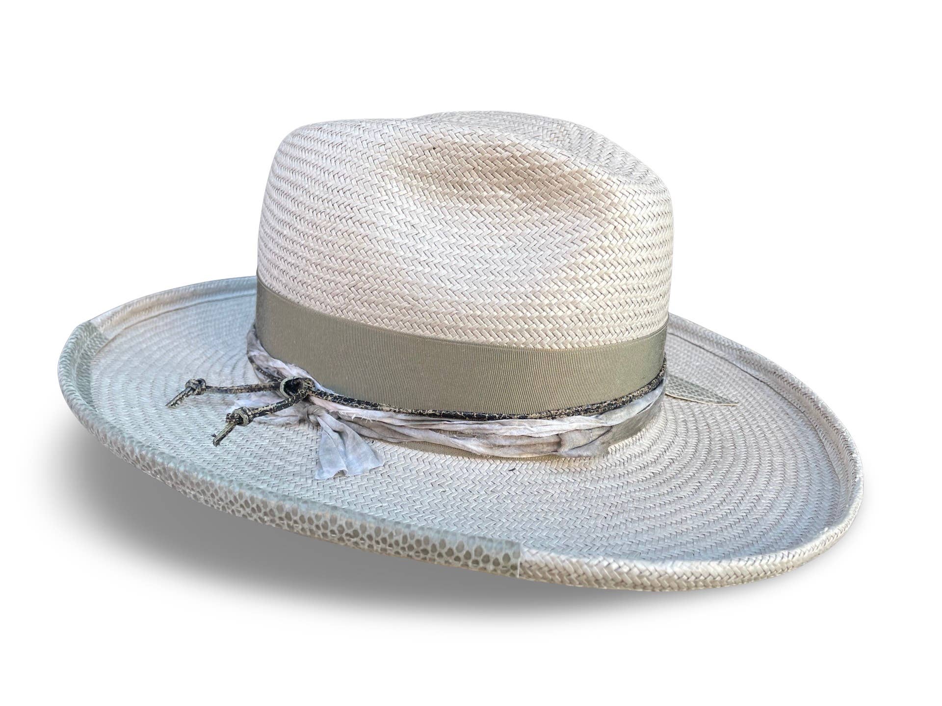 Cha Cha's May -  Boho Shantung Straw Fedora: Gray / Medium 22.5/23