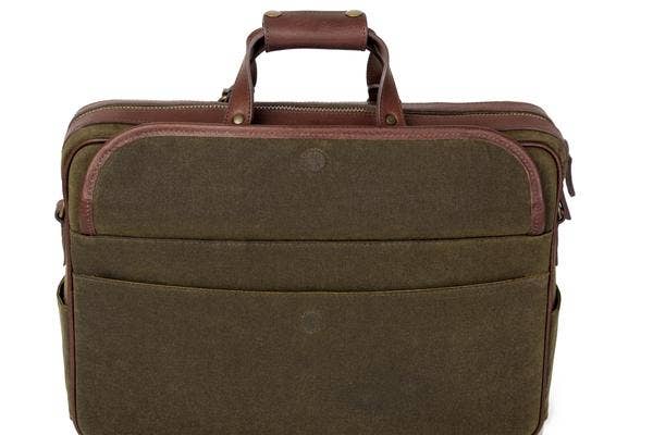 Mission Mercantile Campaign Waxed Canvas Briefcase: Smoke / Forest
