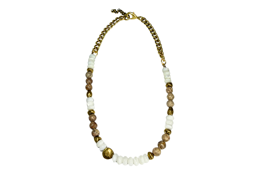 Rachel Nathan Crinoid Fossil and Mother of Pearl Necklace