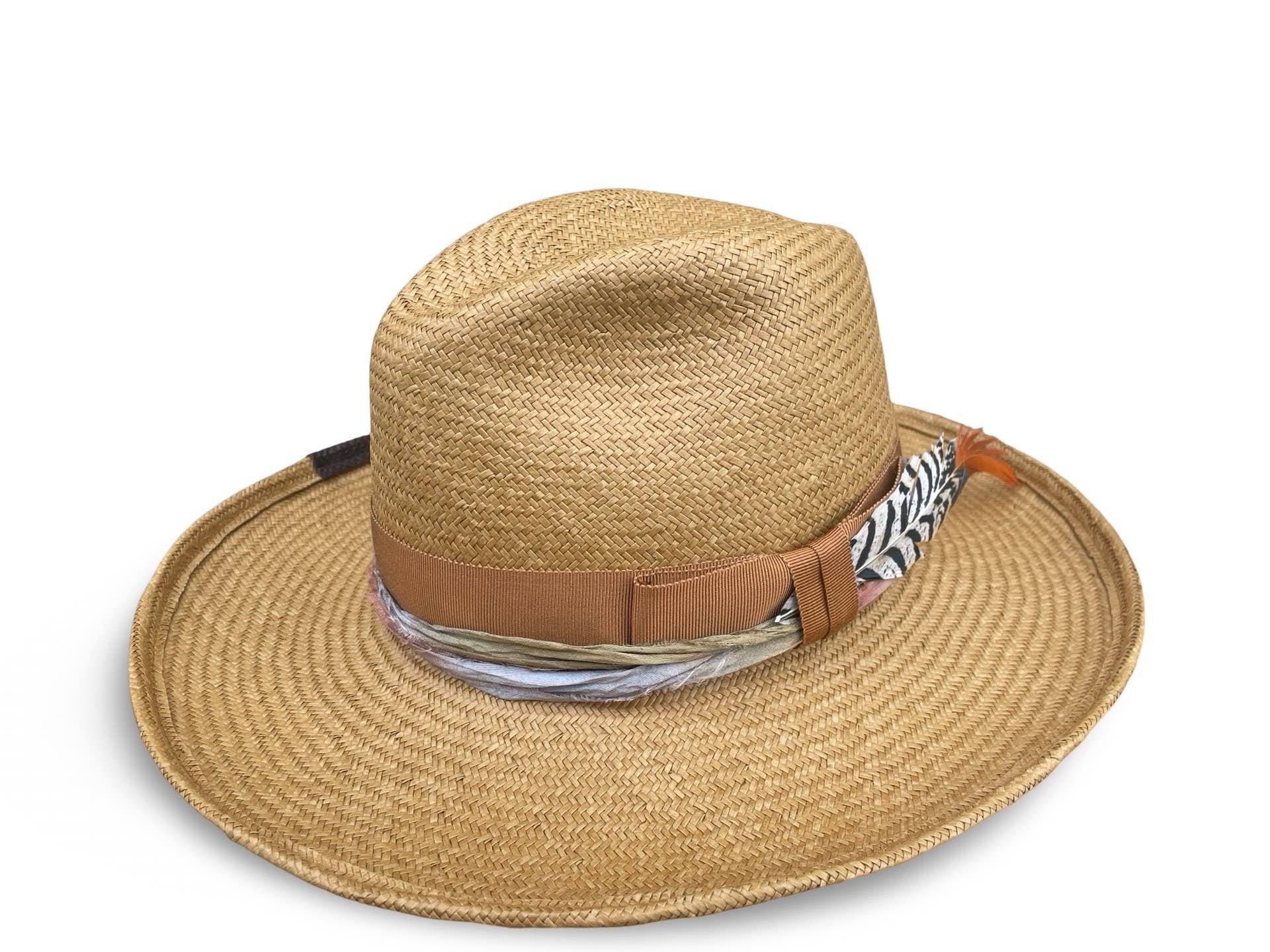 Cha Cha's May -  Boho Shantung Straw Fedora: Gray / Medium 22.5/23