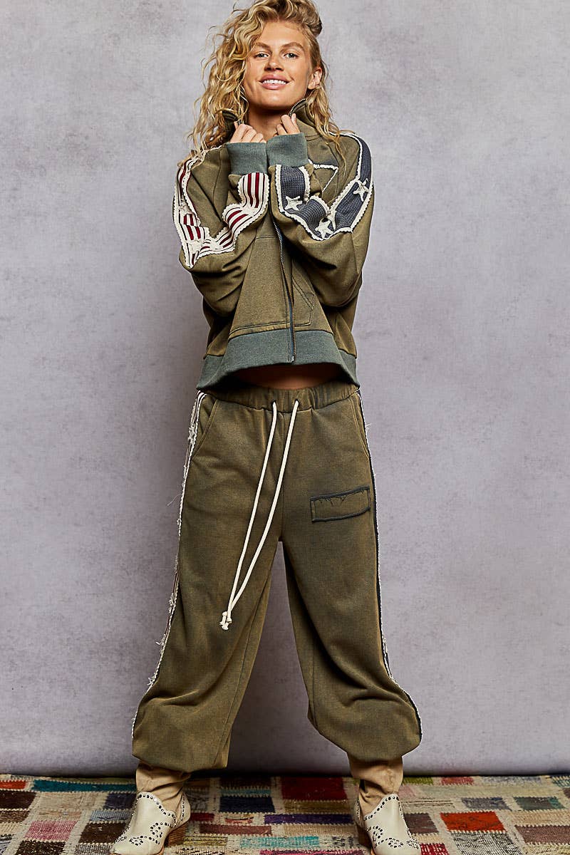 Pol Clothing French Terry Striped Star Knit Pants