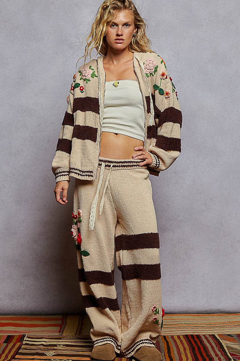 Pol Clothing Embroidered Striped Chenille Sweatpants