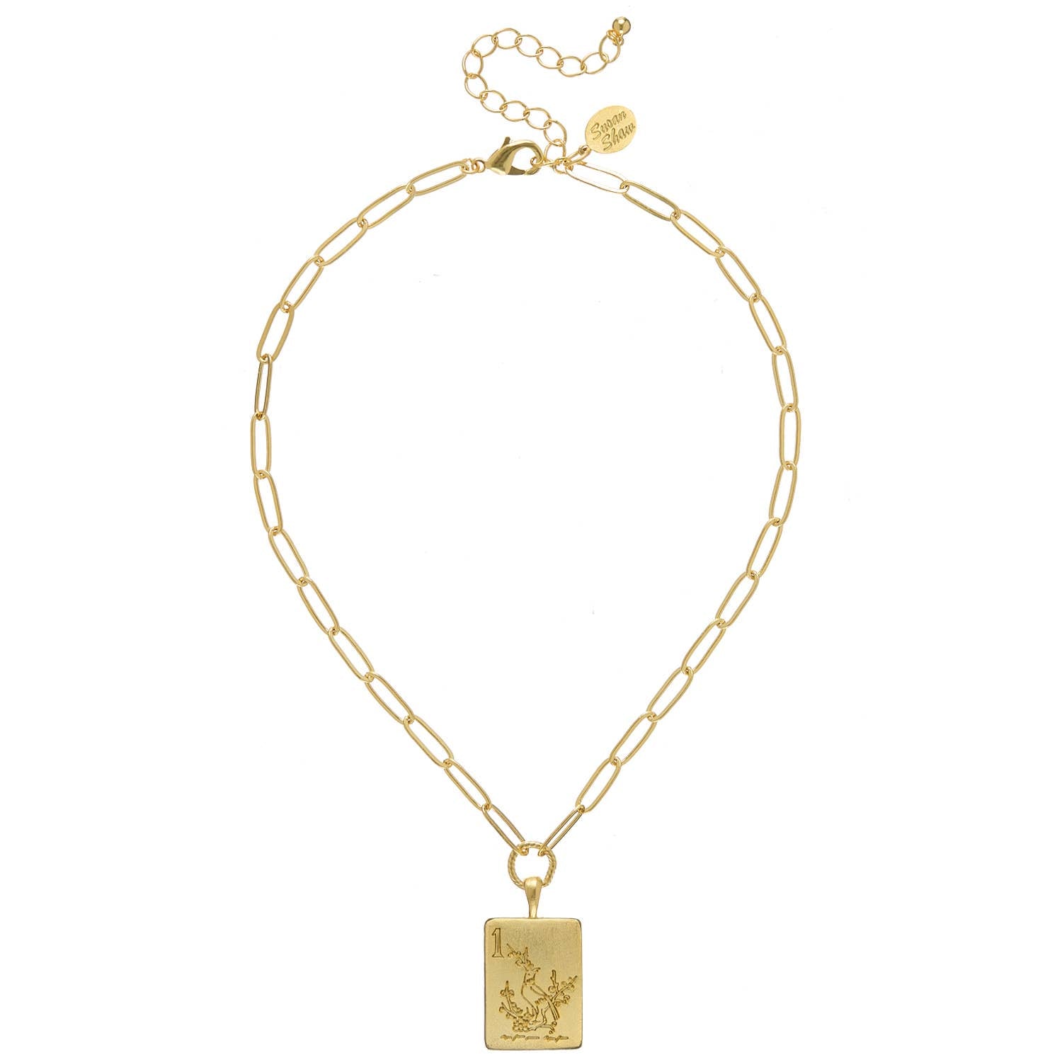 Susan Shaw 1 Bam Bird Mahjong Tile Paperclip Necklace