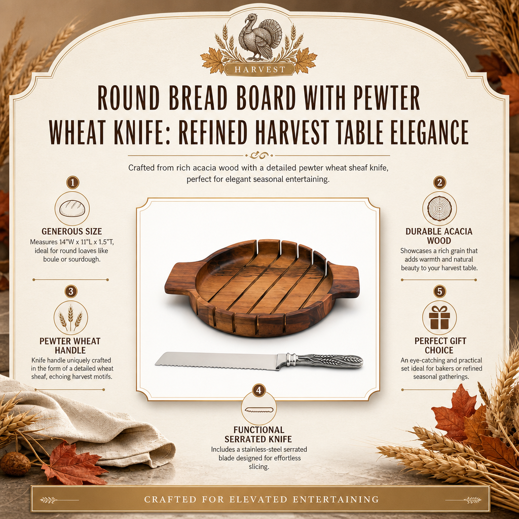 VAGABOND HOUSE Round Bread Board with Pewter Wheat Knife