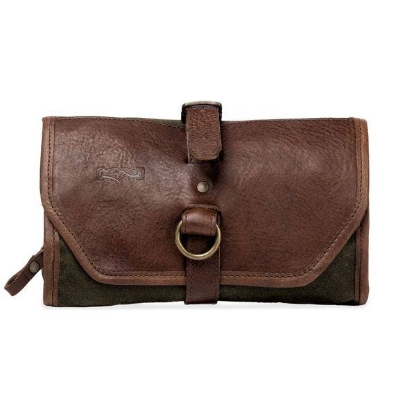 Mission Mercantile Campaign Waxed Canvas Roll-Up Toiletry Shave Kit: Smoke / Forest