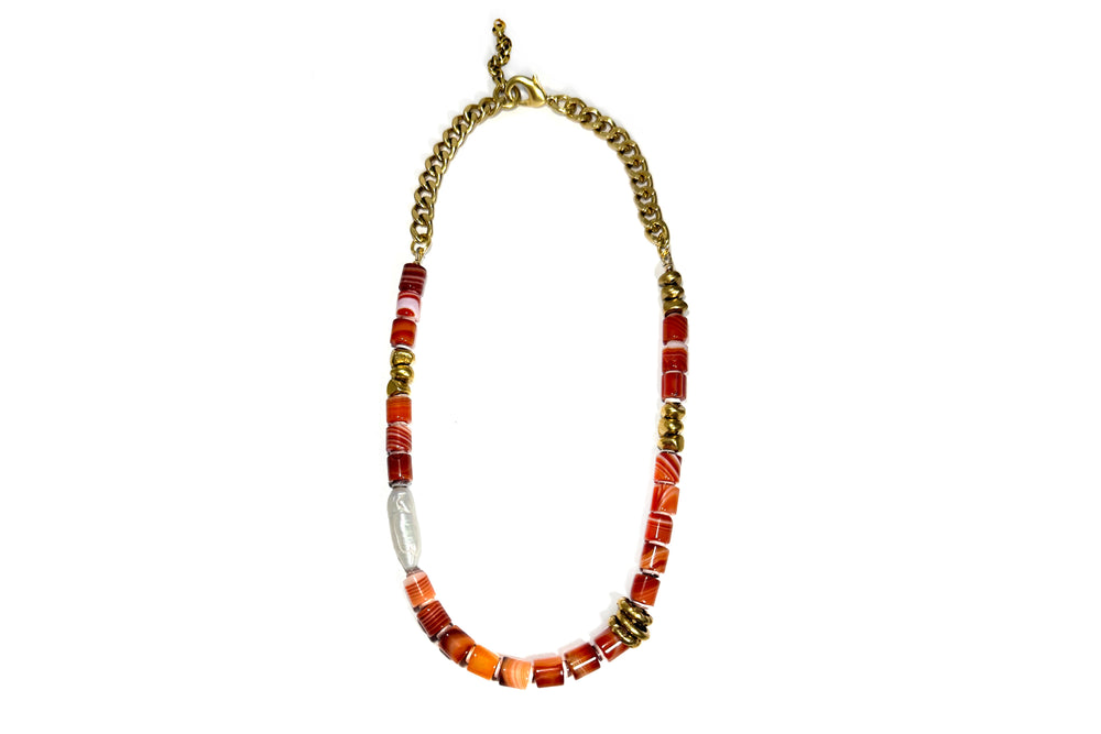 Rachel Nathan Sunset: Red Banded Agate and Biwa Pearl Necklace
