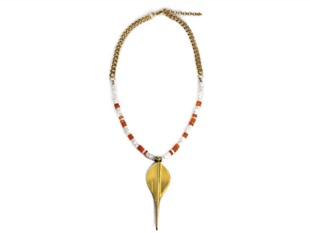 Rachel Nathan Shackle Beaded Carnelian &amp; Mop Heishi with Stingray Necklace