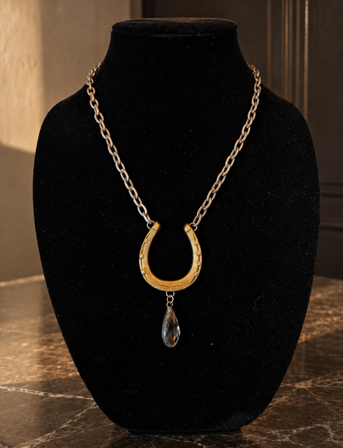 V2 Gold Horseshoe with Bead Necklace